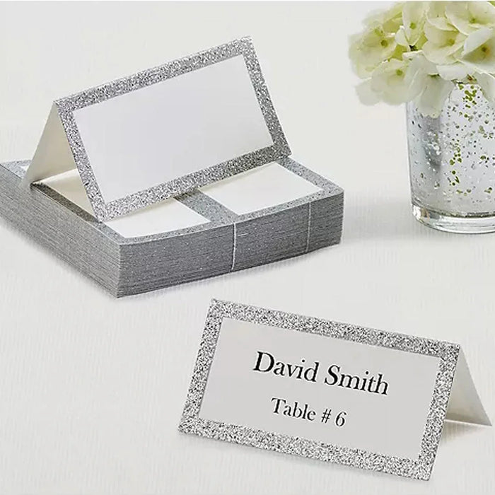 Glitter Silver Place Cards 4"x2" | 50ct - Zurchers