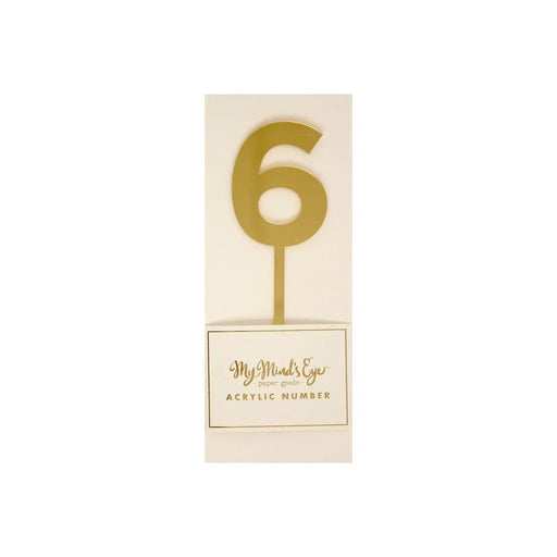 Gold Acrylic Number Cake Topper Party Pick No. 6 - Zurchers