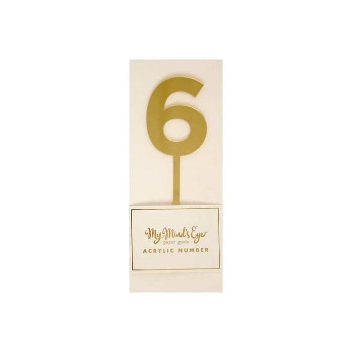 Gold Acrylic Number Cake Topper Party Pick No. 6 - Zurchers