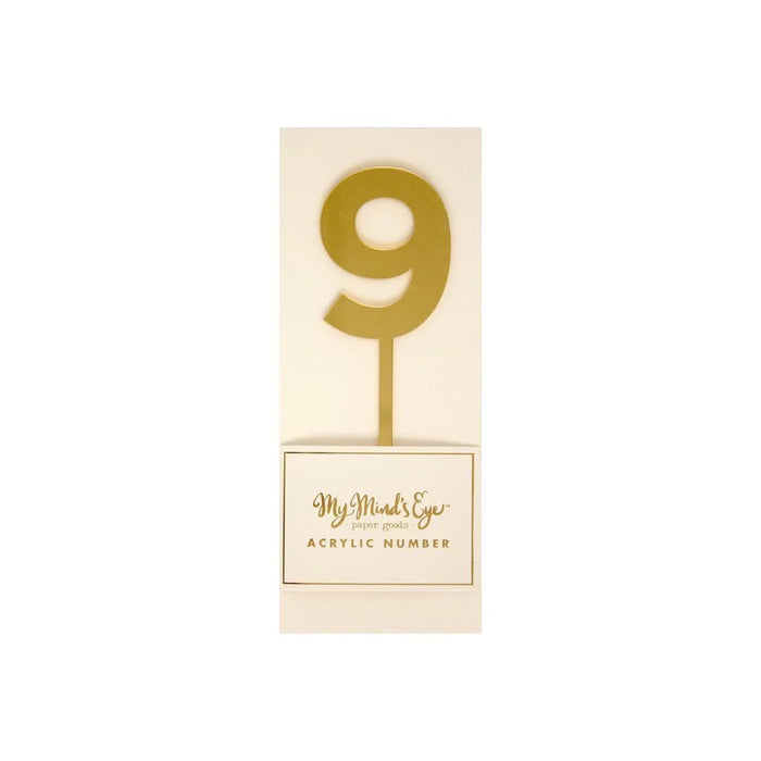 Gold Acrylic Number Cake Topper Party Pick No. 9 - Zurchers