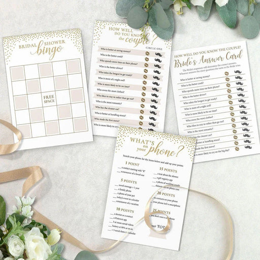 Gold Confetti Themed 3 Bridal Shower Games for 24 players | 1 ct - Zurchers