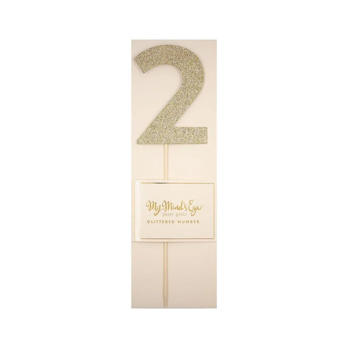 Gold Glitter Number Cake Topper Party Pick No. 2 - Zurchers