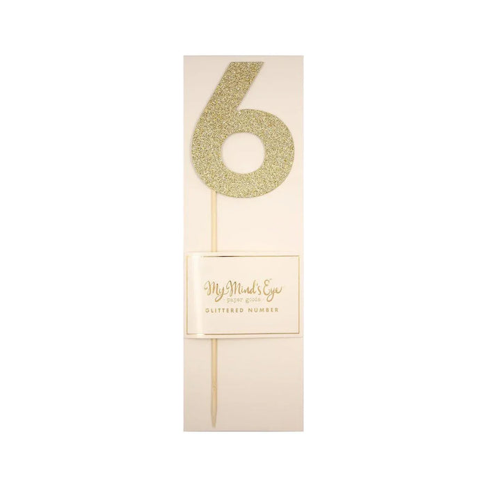 Gold Glitter Number Cake Topper Party Pick No. 6, 9" | 1ct - Zurchers