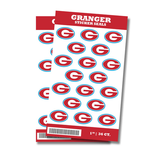 A package of 1-inch Granger High School Sticker Seals. Each package contains 36 1-inch sticker seals.
