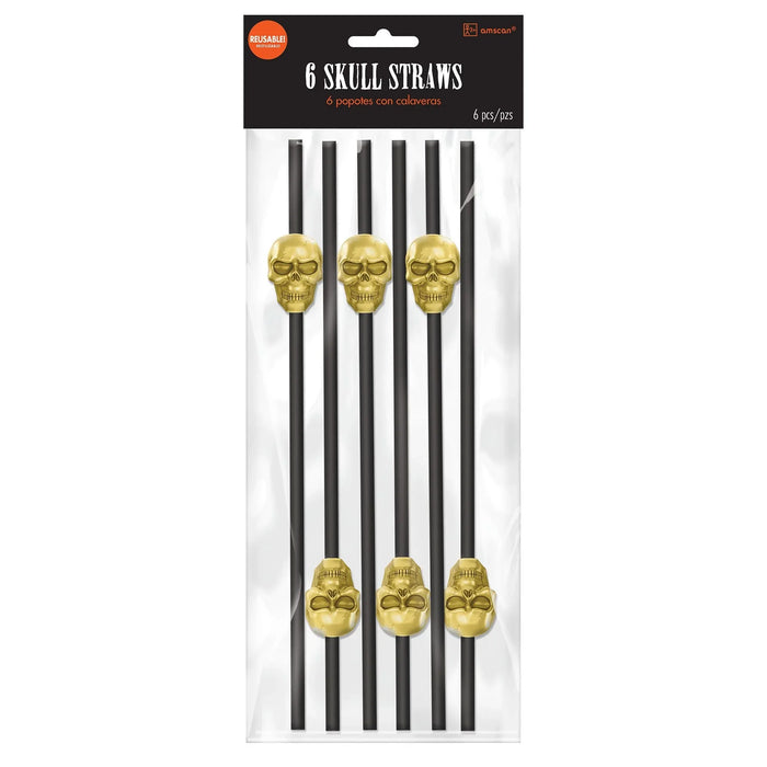 Halloween Skulls Plastic Reusable Straws | 6ct - Zurchers
