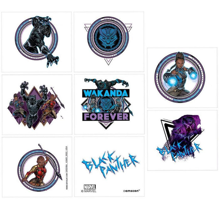 Marvel Black Panther Wakanda Forever Temporary Tattoos 2" | 8pcs - Zurchers