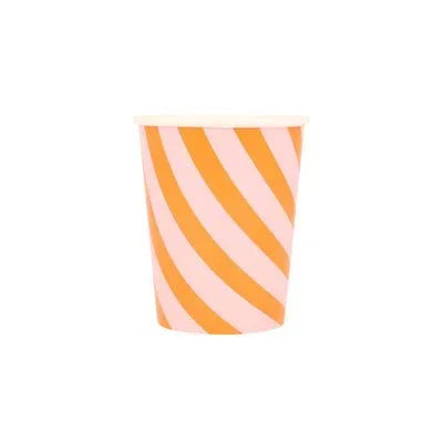Meri Meri Halloween Pink & Orange Stripy Cups 9 oz. | 8 ct - Zurchers