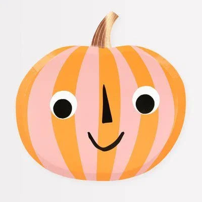 Meri Meri Halloween Pink & Orange Stripy Pumpkin Plates 9" | 8 ct - Zurchers