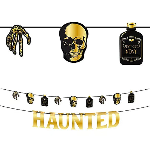 Metallic Glam Boneyard Black & Gold Haunted Banners | 2ct - Zurchers
