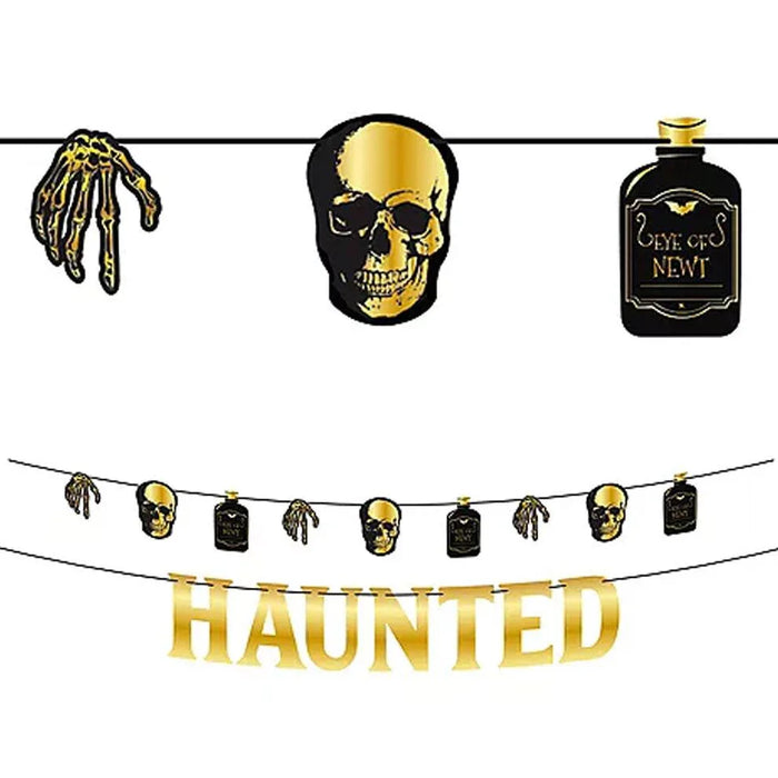 Metallic Glam Boneyard Black & Gold Haunted Banners | 2ct - Zurchers