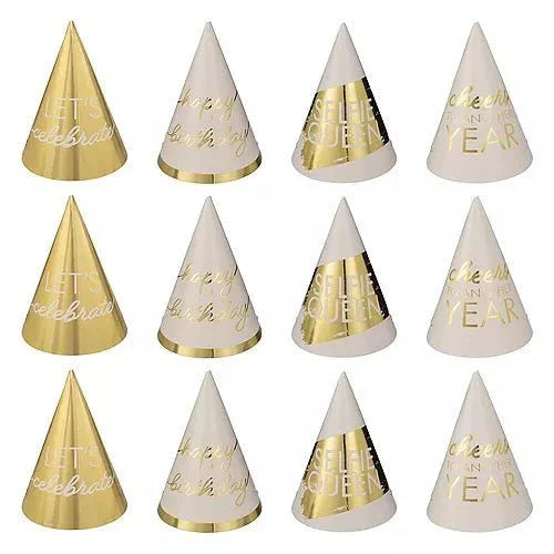 Mini Cone Golden Age Birthday Hats | 12ct - Zurchers