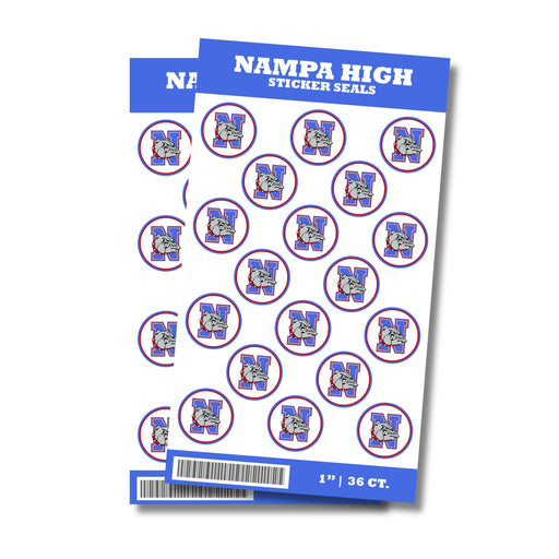 A package of 36 1-inch Nampa High School Sticker Seals.