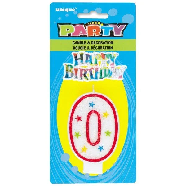 Number 0 Glitter Birthday Candle w/Cake Decoration | 1ct - Zurchers
