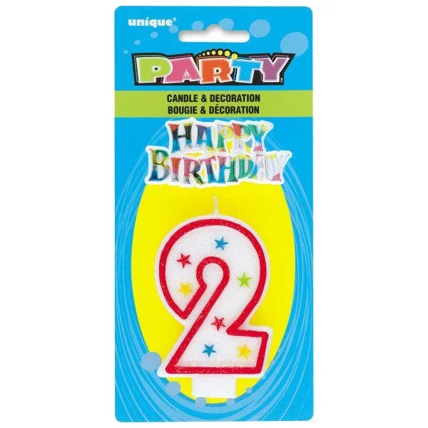 Number 2 Glitter Birthday Candle w/Cake Decoration | 1ct - Zurchers