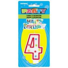 Number 4 Glitter Birthday Candle w/Cake Decoration | 1ct - Zurchers