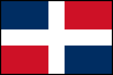 Rectangular flag divided into four quadrants by a central white cross. The top left and bottom right quadrants are dark blue, while the top right and bottom left quadrants are red.