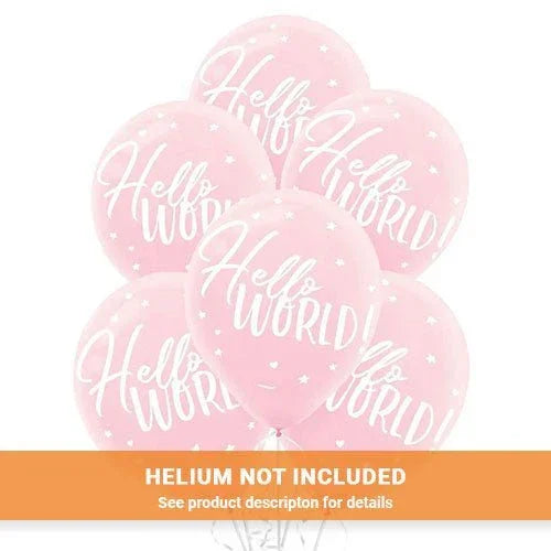 Pink Hello World Flat Printed Latex Balloons, 12'' | 15 ct - Zurchers