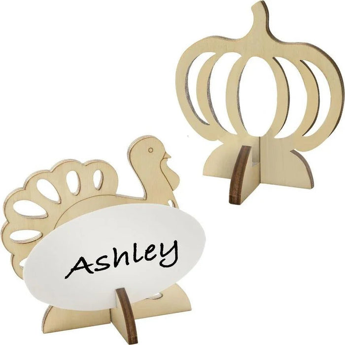 Pumpkin & Turkey Wood Cutout Nametag Holders 3.5" | 8 ct - Zurchers