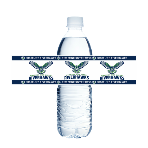 A water bottle with a Ridgeline High School Water Bottle Label on it.