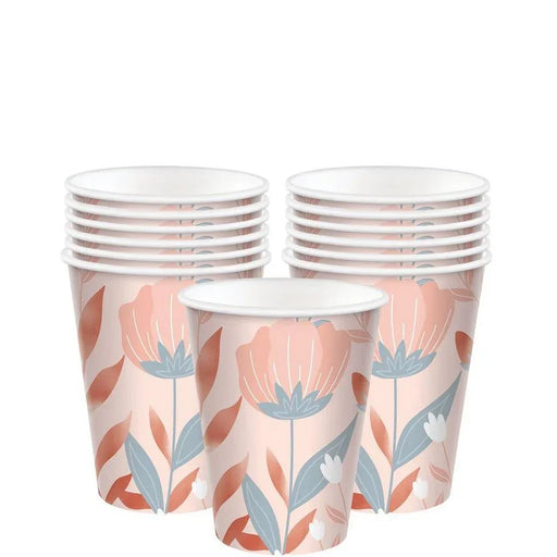 Rose Gold Floral Paper Cups 12oz | 20ct - Zurchers