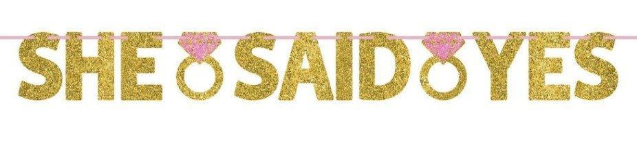 "She Said Yes" Gold Glitter Letter Banner | 12ft - Zurchers