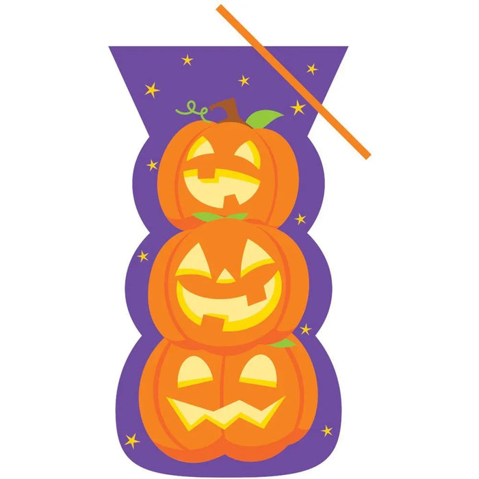 Halloween Stacked Pumpkins Shaped Cello Bags 5" x 9" | 20ct - Zurchers