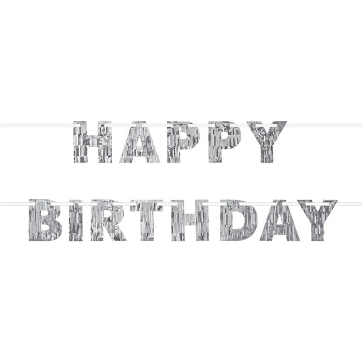 Silver Happy Birthday Fringe Banner, 7.8' x 6.5" | 1 ct - Zurchers