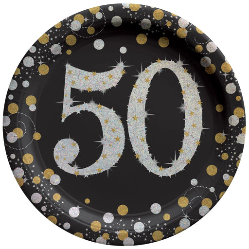 Sparkling Celebration "50" Round Plates, 7" | 8 ct - Zurchers