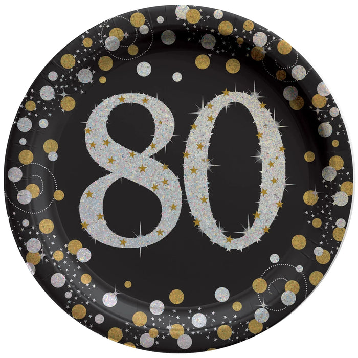 Sparkling Celebration "80" Round Plates, 7" | 8ct - Zurchers