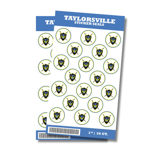 A package of 36 1-inch Taylorsville High School Sticker Seals.