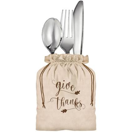 Thanksgiving Give Thanks Canvas Cutlery Holders, 4.25in x 6in | 8ct - Zurchers