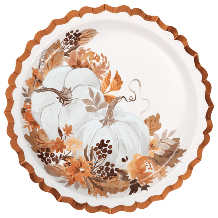 White Pumpkin Paper Plate with Copper Rim – 11" | 1ct - Zurchers
