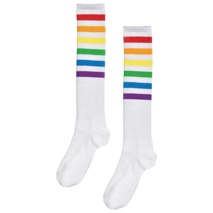 White w/Rainbow Stripe Knee Socks | 1pr - Zurchers