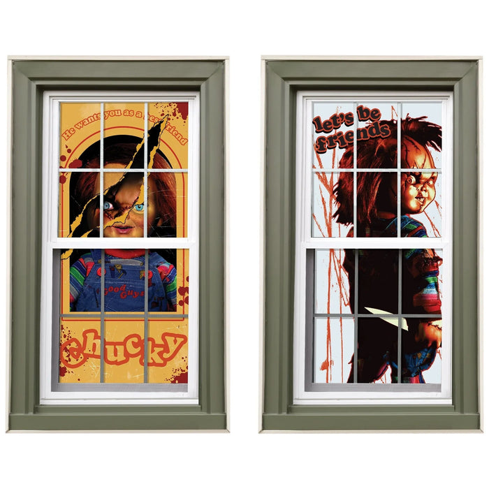 Child's Play Chucky Plastic Window Silhouette Scene Setters 2.8ft x 5.4ft | 2ct - Zurchers