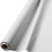 White plastic table cover roll partially unrolled, revealing a smooth surface and cardboard tube core, ideal for covering long tables.