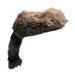 Brown faux fur raccoon hat with a long, black-tipped tail.