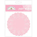 Package of 75 pink paper doilies with an intricate lace-like pattern, labeled for cupcake use.
