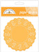 Package of 75 tangerine paper doilies with an intricate lace-like pattern, labeled for cupcake use.