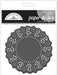 Package of 75 black paper doilies with an intricate lace-like pattern, labeled for cupcake use.