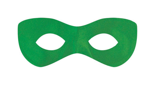 Green superhero-style eye mask with two almond-shaped openings, designed to cover the area around the eyes.