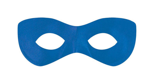 Blue superhero-style eye mask with two almond-shaped openings, designed to cover the area around the eyes.