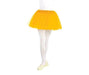 Yellow tulle ballet tutu worn over white tights, paired with matching yellow ballet slippers.
