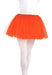 Orange tulle ballet tutu worn over white tights, paired with matching orange ballet slippers.