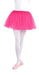 Pink tulle ballet tutu worn over white tights, paired with matching pink ballet slippers.