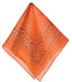 Orange bandana with a classic paisley pattern, featuring black outlined designs and teardrop motifs along the border.