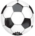 Round balloon designed to look like a classic black and white soccer ball, with pentagon and hexagon panel patterns.