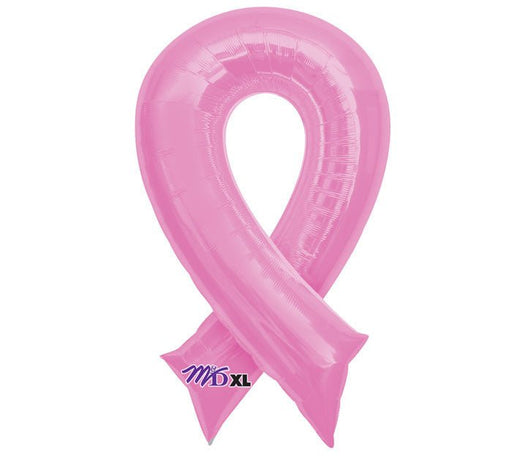 Pink ribbon-shaped foil balloon with a glossy finish.