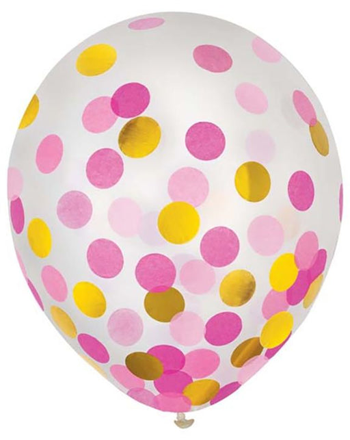12" Pink and Gold Confetti Latex Balloons | 6ct - Zurchers