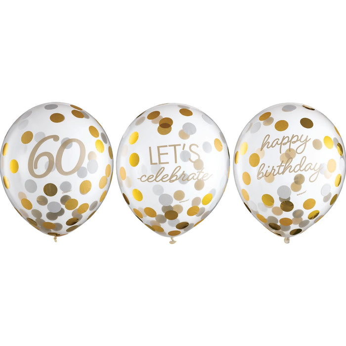 Milestone Latex Confetti 60th Golden Age Balloons 12" | 6 ct - Zurchers