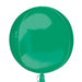 Round green foil balloon with a smooth, glossy finish, tied at the bottom with matching ribbon.